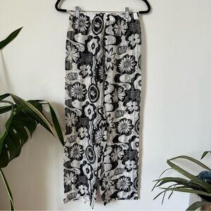Amir Slama 100% Silk Floral Wide Leg Sheer Pants Black White Size XS